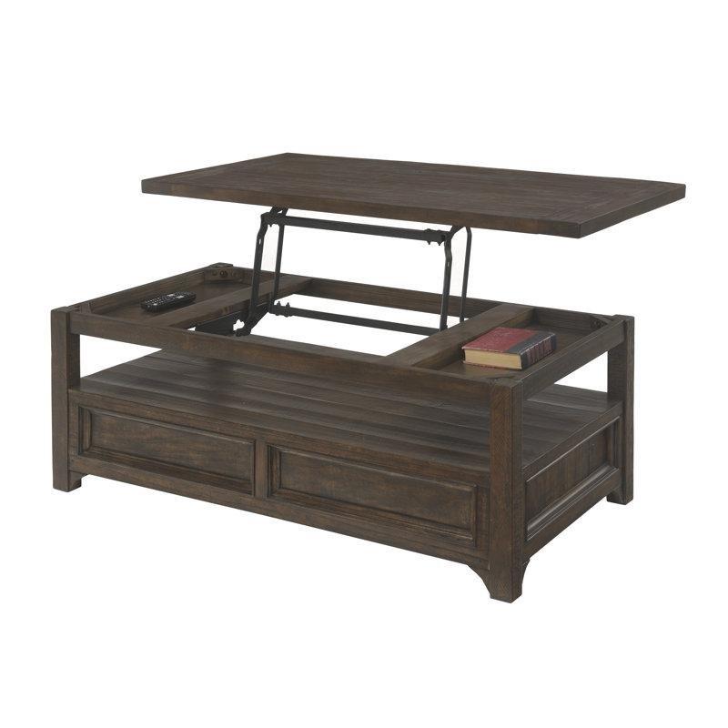 Endüstriyel Ahşap Kaldırmalı Akıllı Sehpa 122x66x48 cm Koyu Kahve - 101382