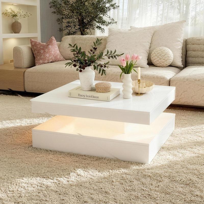Endüstriyel Ahşap Kare Ledli Orta Sehpa 79x79 cm - 104419