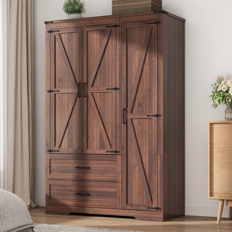 Endüstriyel Ahşap Kırsal Stil 3 Kapılı Gardrop 179 cm x 120 cm x 51 cm - 91129