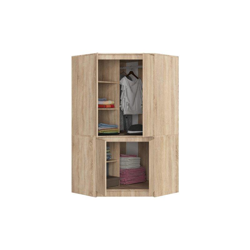 Endüstriyel Ahşap Köşe Gardrop 100x50x180 cm 4 Kapılı 6 Raflı Ceviz Tonunda - 90199