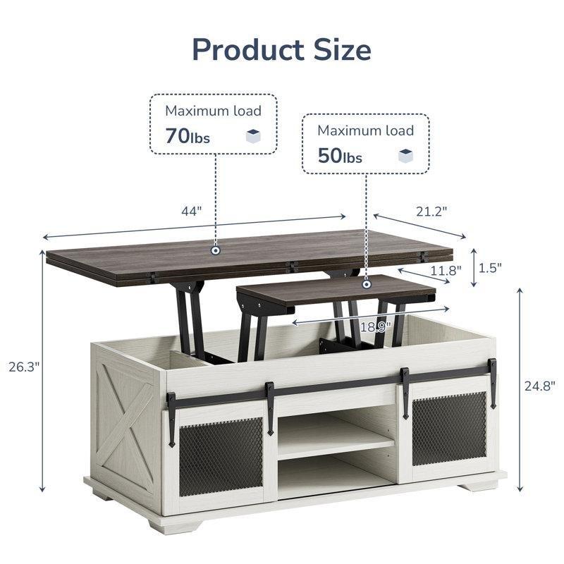 Endüstriyel Ahşap Krem-Beyaz Kare Akıllı Sehpa 112x44x48 cm - 101316