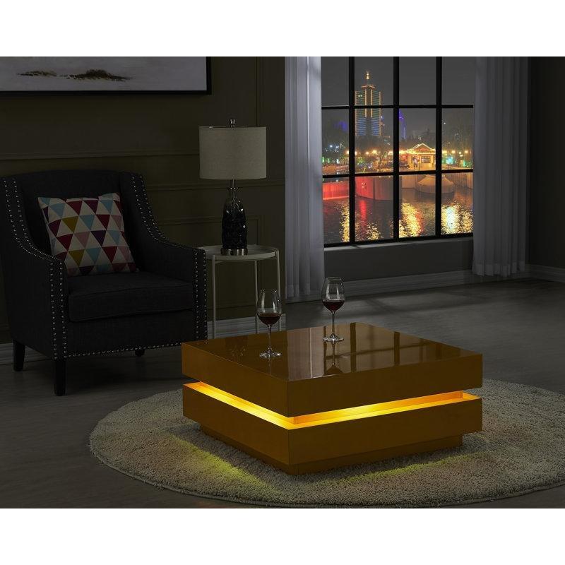 Endüstriyel Ahşap Lacivert Orta Sehpa 81x81 cm Ledli - 104383