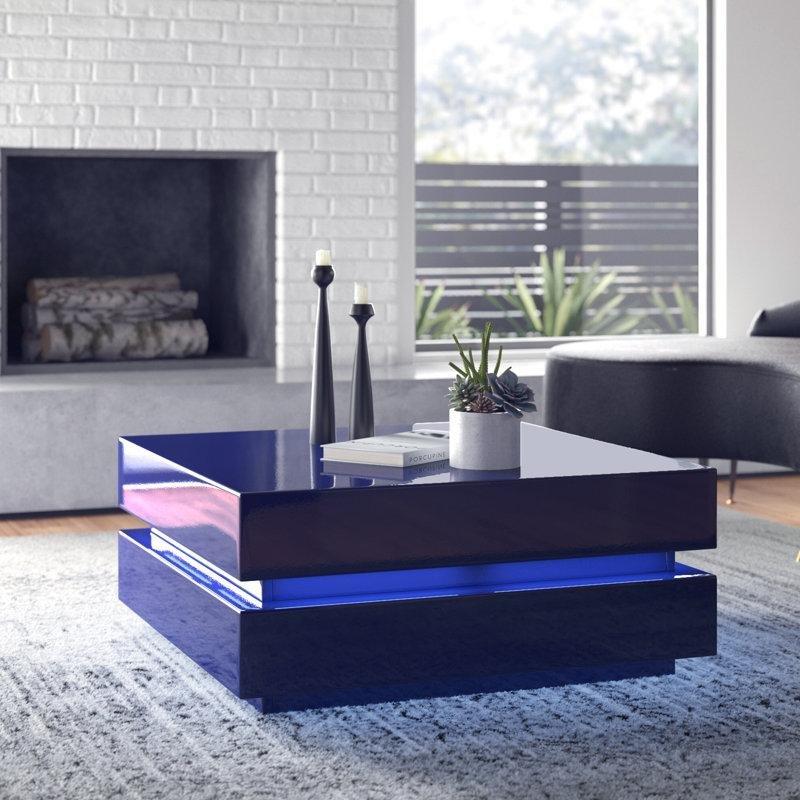 Endüstriyel Ahşap Lacivert Orta Sehpa 81x81 cm Ledli - 104383