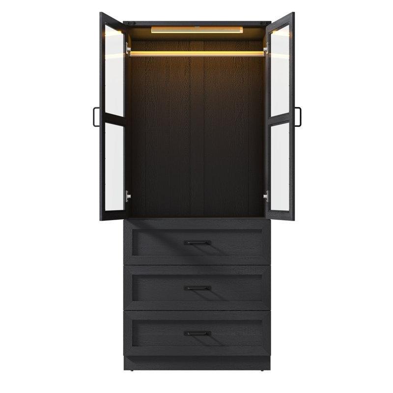 Endüstriyel Ahşap LED Işıklı Cam Kapaklı Gardrop 80x32x20 cm - 90952