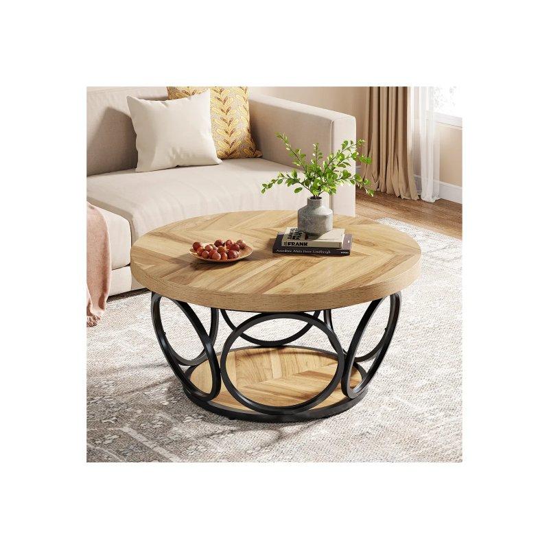 Endüstriyel Ahşap Metal Ayaklı Yuvarlak Orta Sehpa 80 cm - 102348