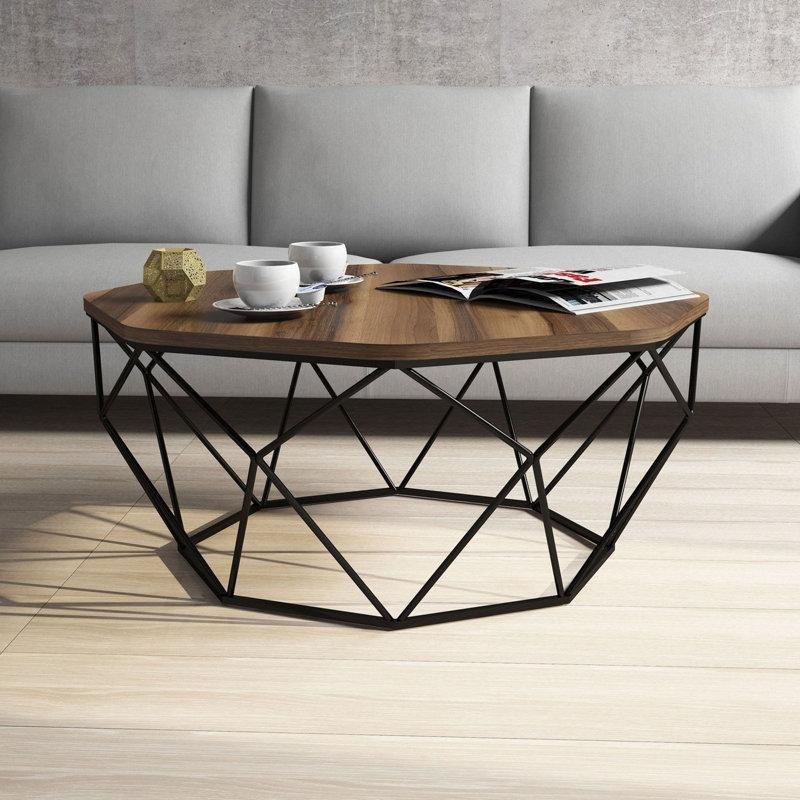 Endüstriyel Ahşap Metal Ferforje Orta Sehpa 90x90 cm Ceviz Rengi - 104272