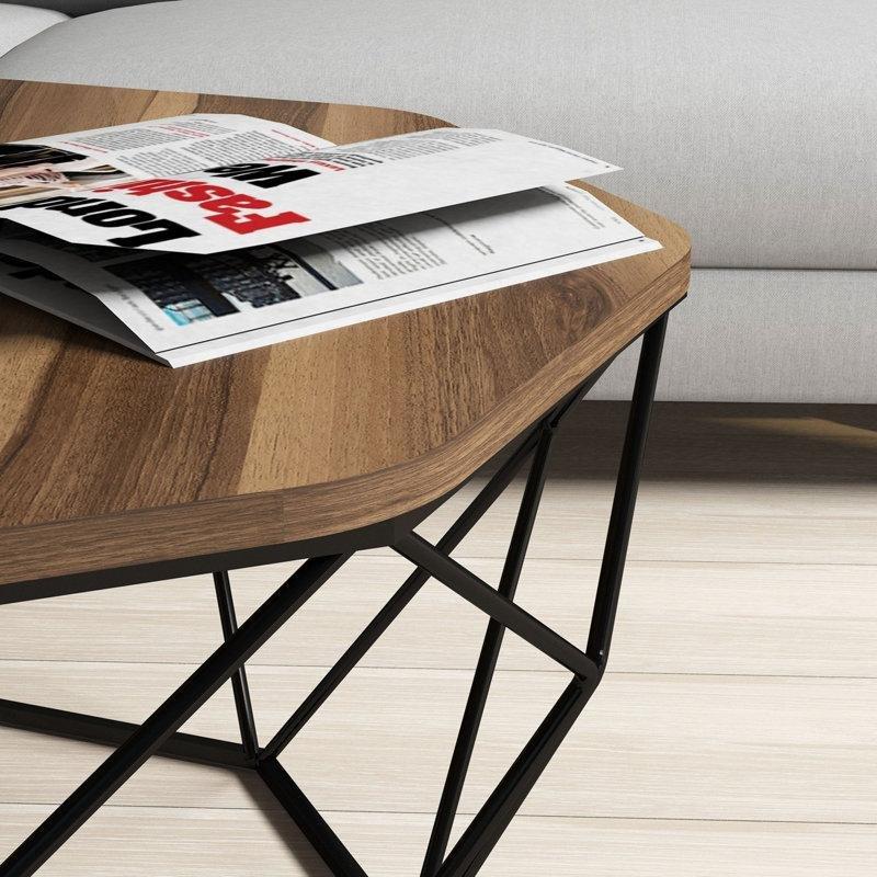 Endüstriyel Ahşap Metal Ferforje Orta Sehpa 90x90 cm Ceviz Rengi - 104272