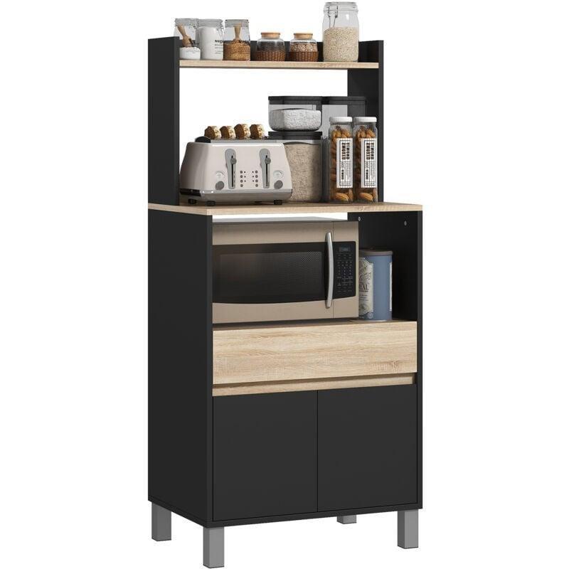 Endüstriyel Ahşap Mikrodalga Fırın Dolabı 60x40x131 cm Siyah ve Doğal Renk - 100764