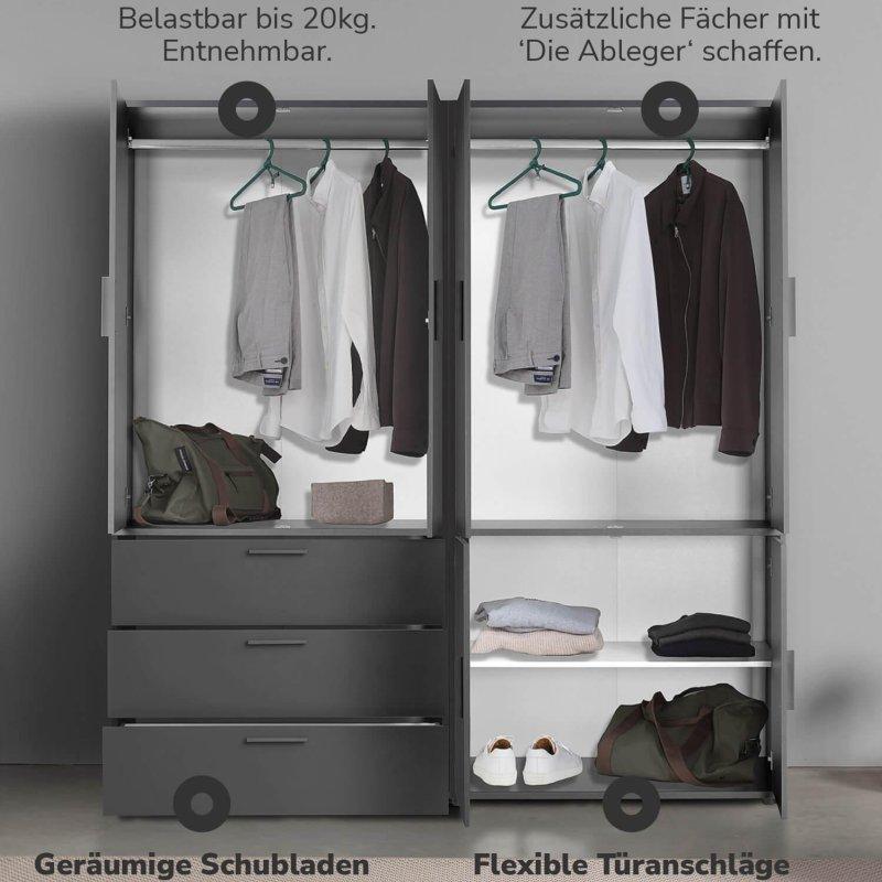 Endüstriyel Ahşap Modüler Gardrop 180x187 cm Antrasit 6 Kapılı - 90835