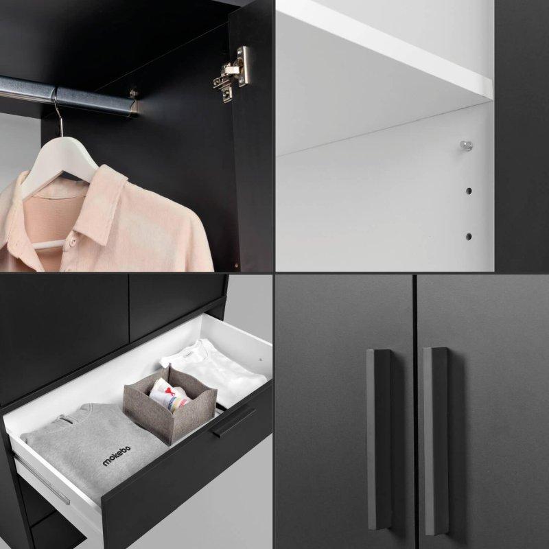 Endüstriyel Ahşap Modüler Gardrop 180x187 cm Antrasit 6 Kapılı - 90835