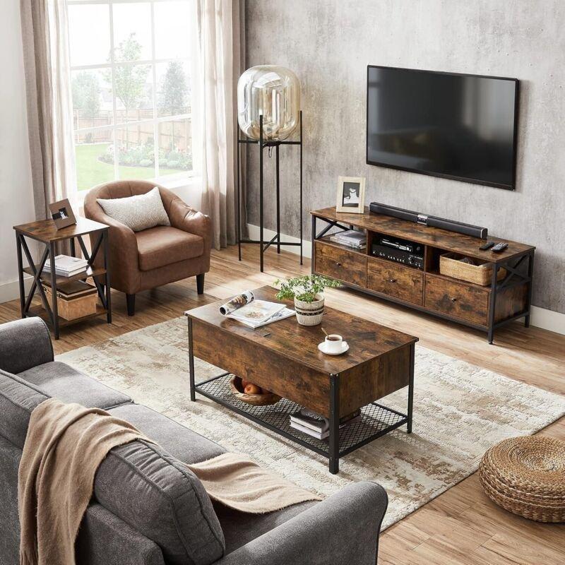 Endüstriyel Ahşap Orta Sehpa 100x55x47 cm Kahverengi-Siyah - 103167