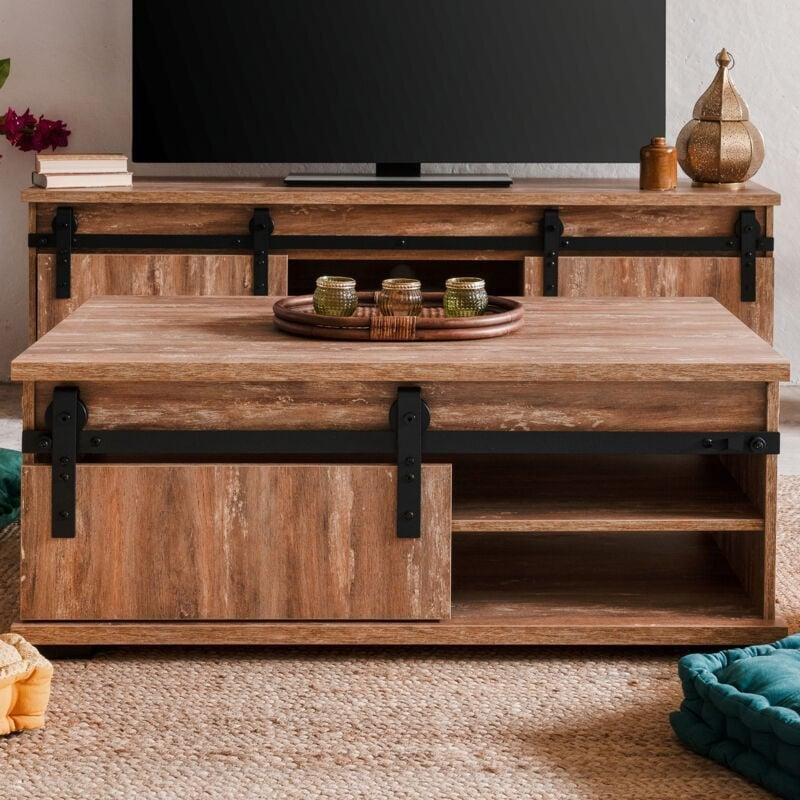 Endüstriyel Ahşap Orta Sehpa 100x60x40 cm Koyu Ceviz - 102909