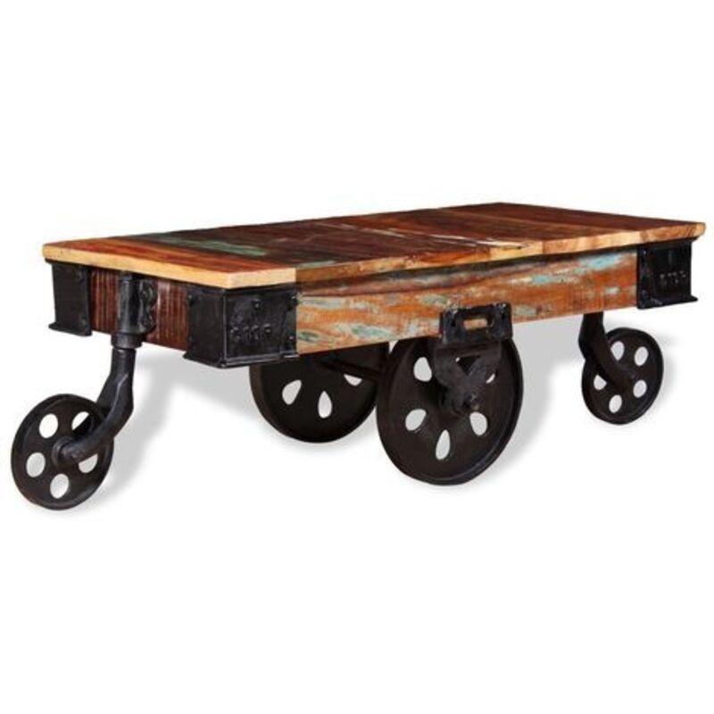 Endüstriyel Ahşap Orta Sehpa 90x45x35 cm Tekerlekli - 103094