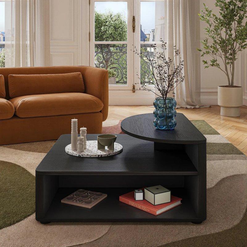 Endüstriyel Ahşap Orta Sehpa 90x90 cm Siyah - 103687