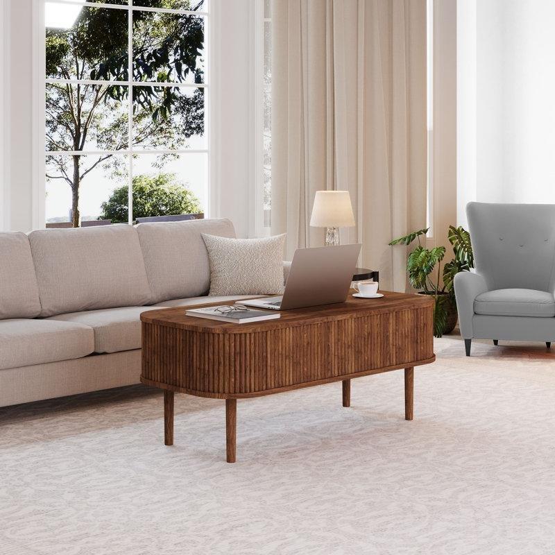 Endüstriyel Ahşap Oval Açılır Akıllı Sehpa 100x40 cm - 101301