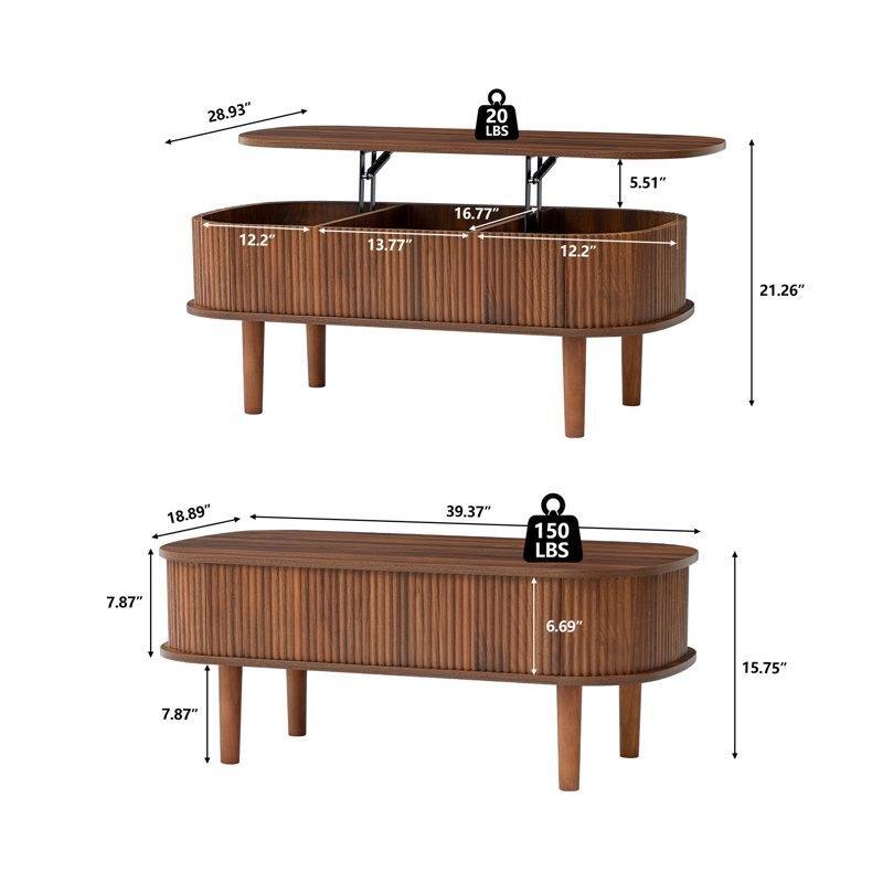Endüstriyel Ahşap Oval Açılır Akıllı Sehpa 100x40 cm - 101301