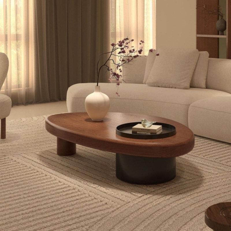 Endüstriyel Ahşap Oval Orta Sehpa 120 cm Gizli Depolama Bölmeli - 104170