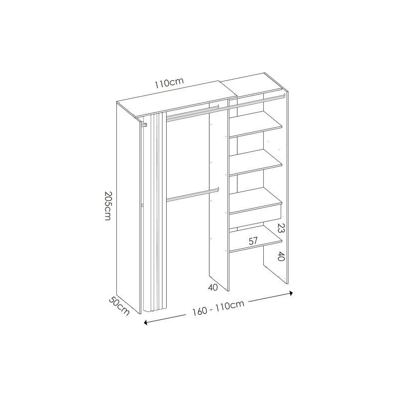 Endüstriyel Ahşap Perdeli Gardrop 160x205 cm Doğal Meşe ve Antrasit - 90310