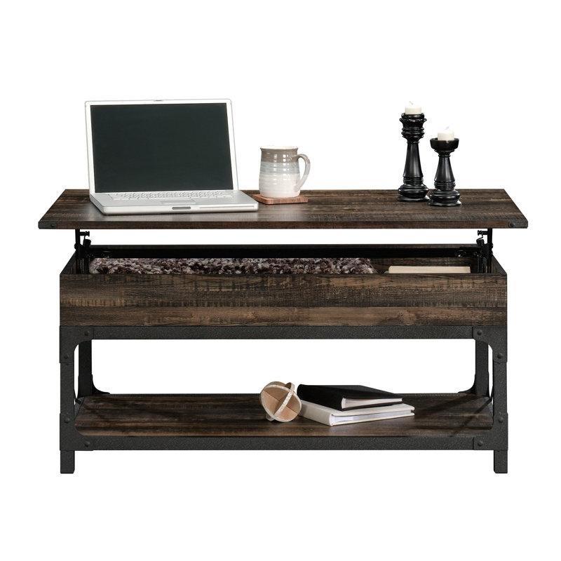 Endüstriyel Ahşap Tekerlekli Akıllı Sehpa 80x57x47 cm Karbonla Meşe - 101172