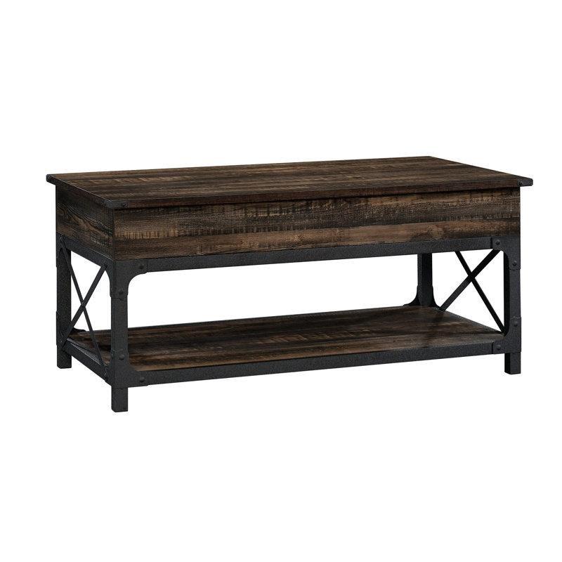 Endüstriyel Ahşap Tekerlekli Akıllı Sehpa 80x57x47 cm Karbonla Meşe - 101172