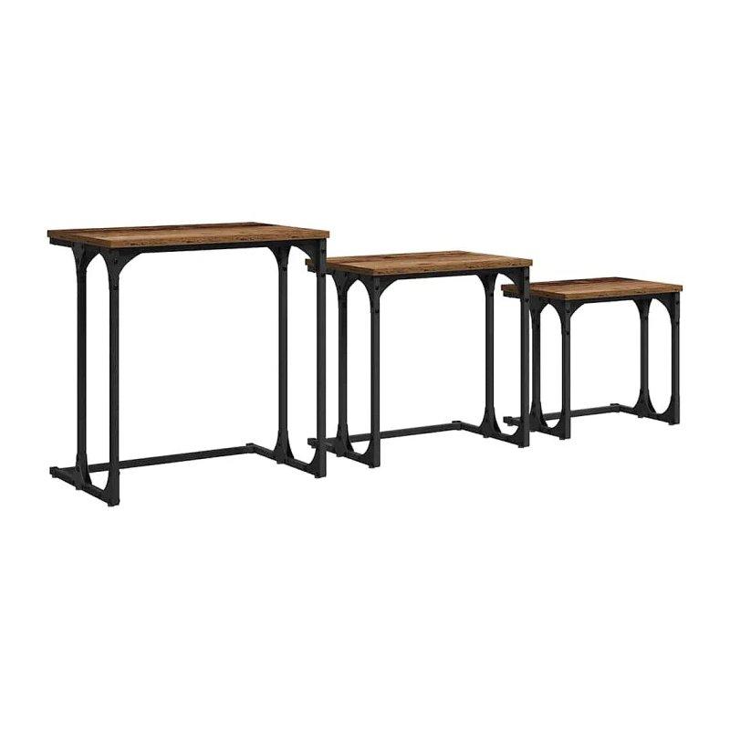 Endüstriyel Ahşap Üçlü Zigon Sehpa 51 x 35 x 53 cm Siyah Metal Ayaklı - 106210