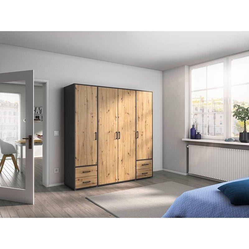 Endüstriyel Ahşap ve Antrasit 4 Kapılı Gardrop 187x194x53 cm - 90874