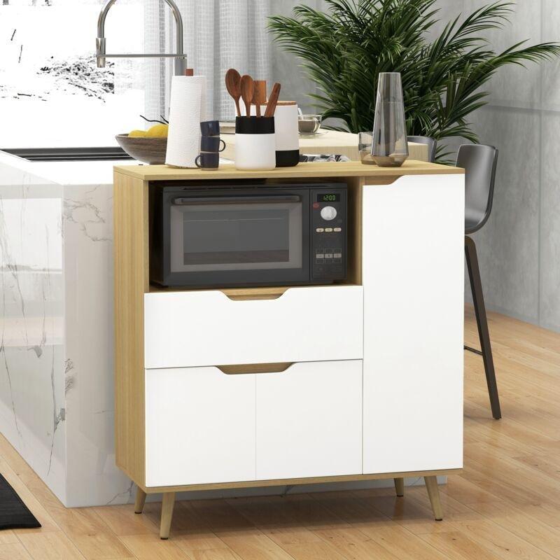 Endüstriyel Ahşap ve Beyaz Mikrodalga Fırın Dolabı 90x40x98,5 cm - 100744