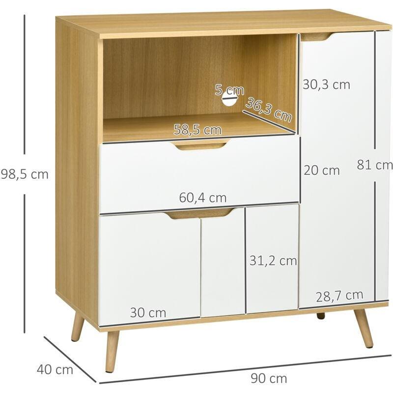Endüstriyel Ahşap ve Beyaz Mikrodalga Fırın Dolabı 90x40x98,5 cm - 100744