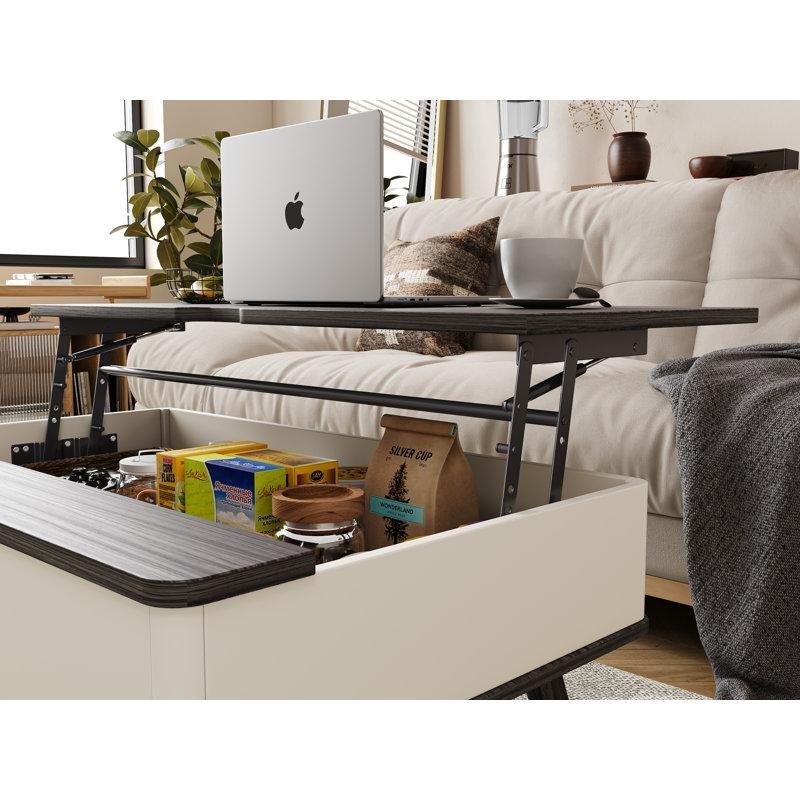 Endüstriyel Ahşap ve Beyaz Panelli Kaldırmalı Akıllı Sehpa 102 cm - 101283