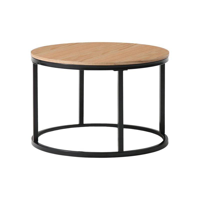Endüstriyel Ahşap ve Cam Yuvarlak Orta Sehpa 60x60 cm - Siyah Metal Ayaklı - 102561