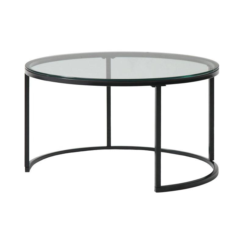 Endüstriyel Ahşap ve Cam Yuvarlak Orta Sehpa 60x60 cm - Siyah Metal Ayaklı - 102561