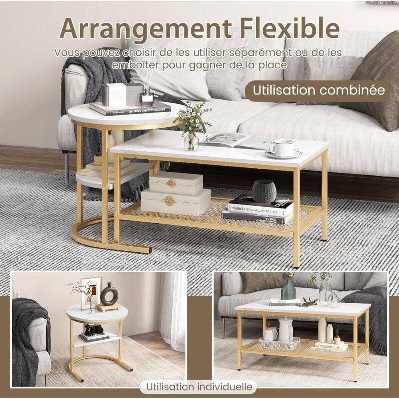 Endüstriyel Ahşap ve Gold Metal Çerçeveli 2'li Yuvarlak Orta Sehpa Seti 80x46x41 cm - 103261