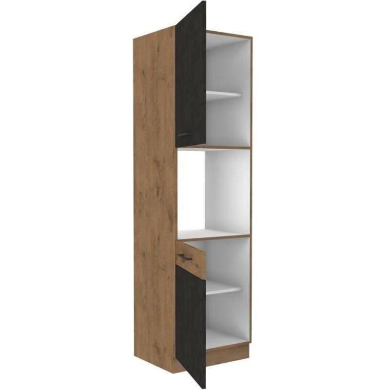 Endüstriyel ahşap ve gri melamin fırın dolabı 60x210 cm - 100920