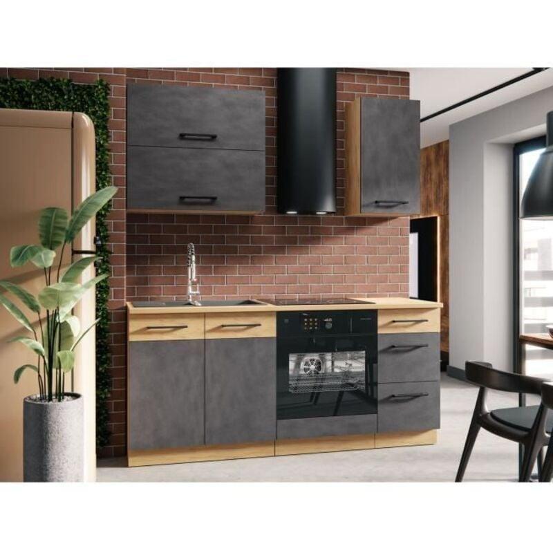 Endüstriyel ahşap ve gri melamin fırın dolabı 60x210 cm - 100920