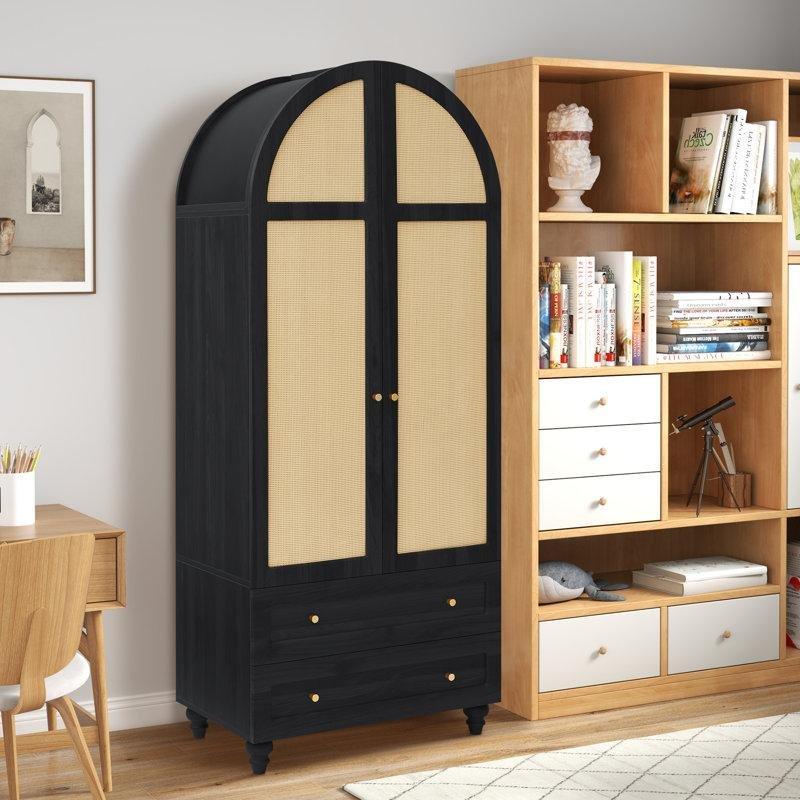 Endüstriyel Ahşap ve Hasır Detaylı Gardrop 190 cm x 80 cm x 50 cm - 91000