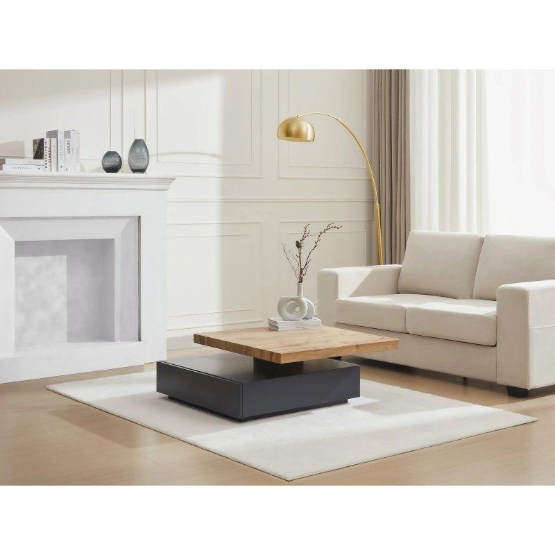 Endüstriyel Ahşap ve Mermer Görünümlü Kare Dönerli Orta Sehpa 80x80 cm Çekmeceli - 102156