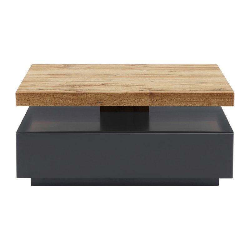 Endüstriyel Ahşap ve Mermer Görünümlü Kare Dönerli Orta Sehpa 80x80 cm Çekmeceli - 102156