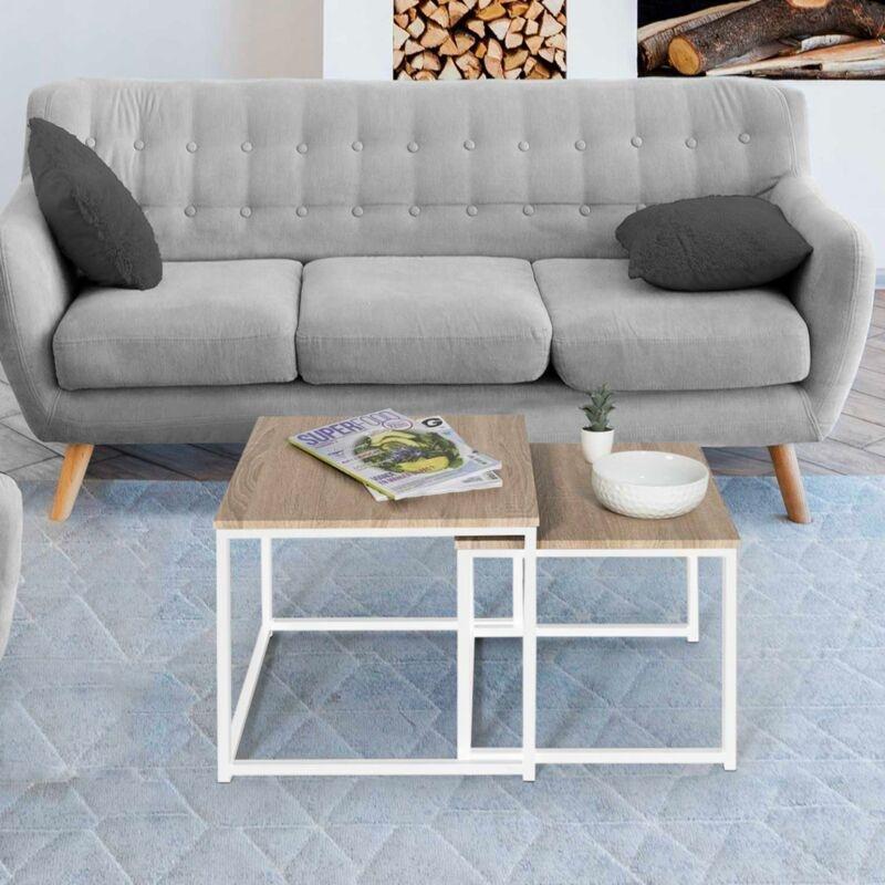 Endüstriyel Ahşap ve Metal Beyaz İkili Yuvalanabilir Orta Sehpa 40-45 cm - 103443