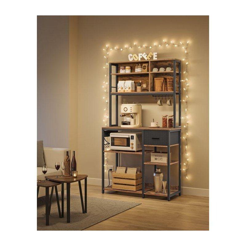 Endüstriyel Ahşap ve Metal Kahve Köşesi 40x100x180 cm Marron Rustique Siyah - 100086