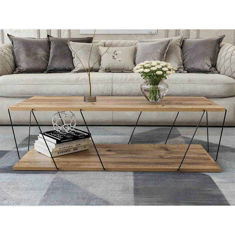 Endüstriyel Ahşap ve Metal Orta Sehpa 120x50 cm Doğal-Siyah - 102627