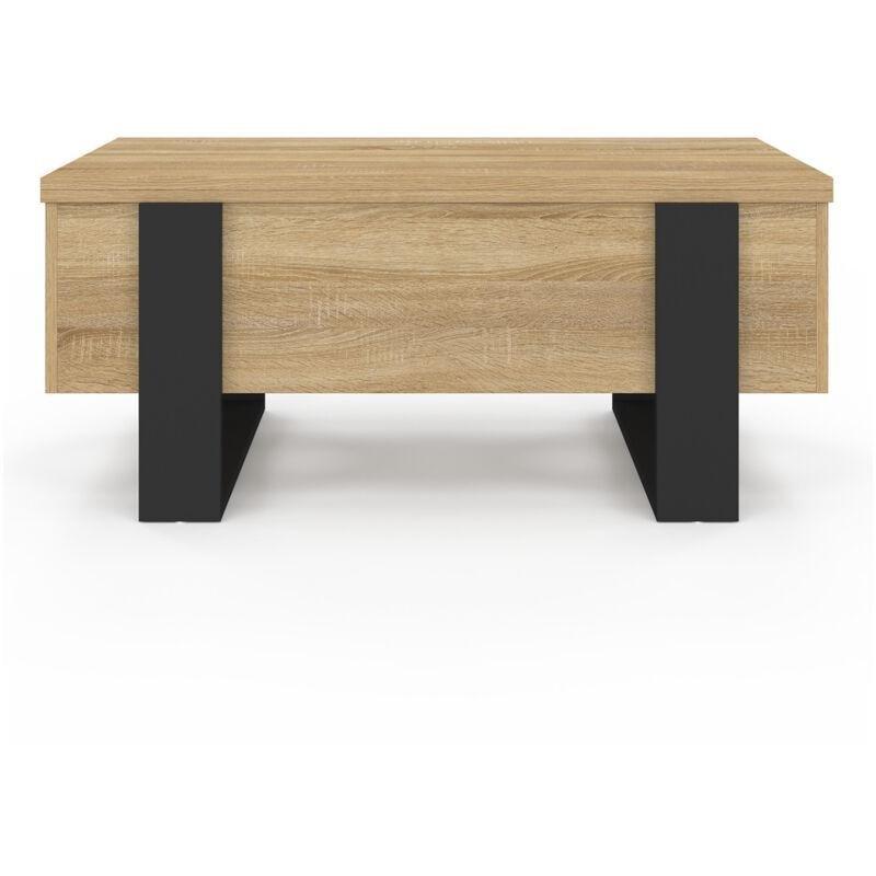 Endüstriyel Ahşap ve Siyah Metal Ayaklı Dikdörtgen Açılır Akıllı Sehpa 98 x 48 cm - 101699