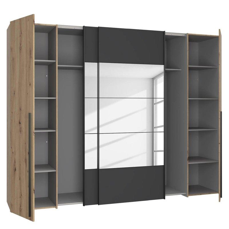 Endüstriyel Ahşap ve Siyah Metal Detaylı 4 Kapılı Aynalı Gardrop 270x210x61 cm - 90775