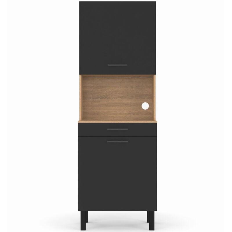 Endüstriyel ahşap ve siyah mutfak dolabı 60 cm - 100799