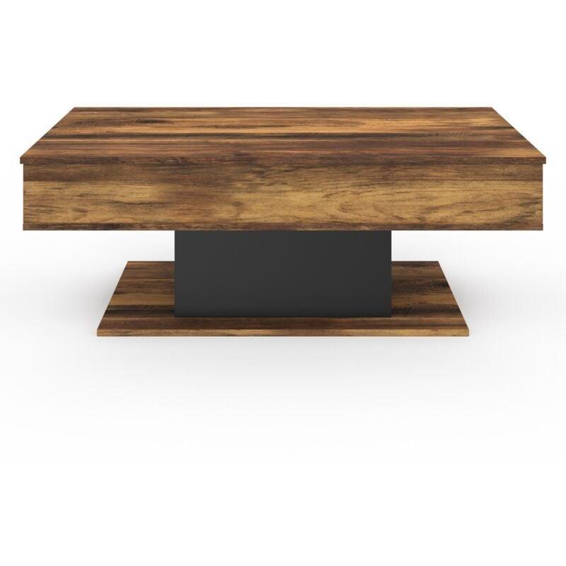 Endüstriyel Ahşap ve Siyah Renk Açılır Plateau Akıllı Sehpa 110x60 cm - 101673