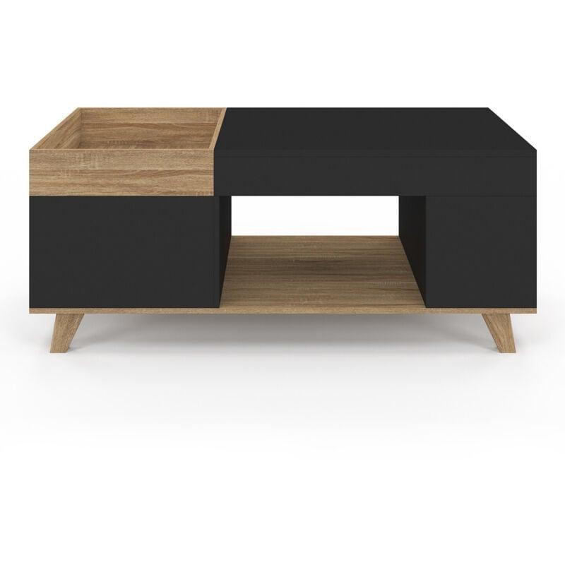 Endüstriyel Ahşap ve Siyah Renkli Pistonlu Açılır Plateau Akıllı Sehpa 110x55 cm - 101605