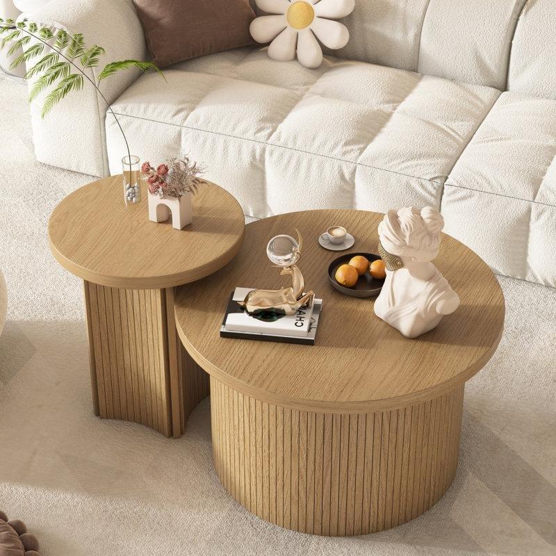 Endüstriyel Ahşap Yuvarlak 2 Li İç İçe Geçmeli Orta Sehpa Seti 43 cm x 66 cm - 104575