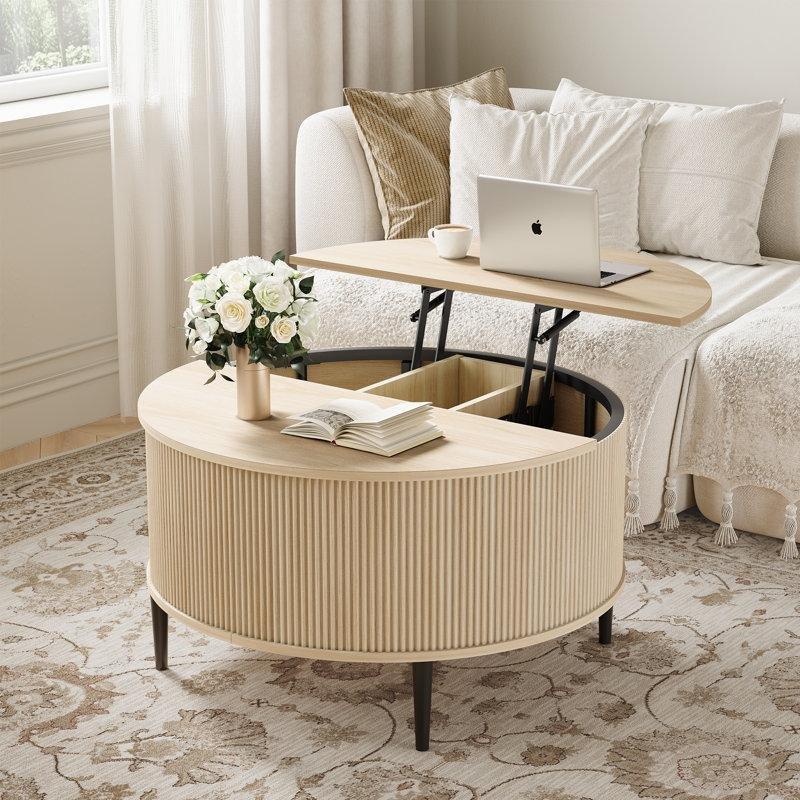 Endüstriyel Ahşap Yuvarlak Açılır Akıllı Sehpa 80 cm - 101085