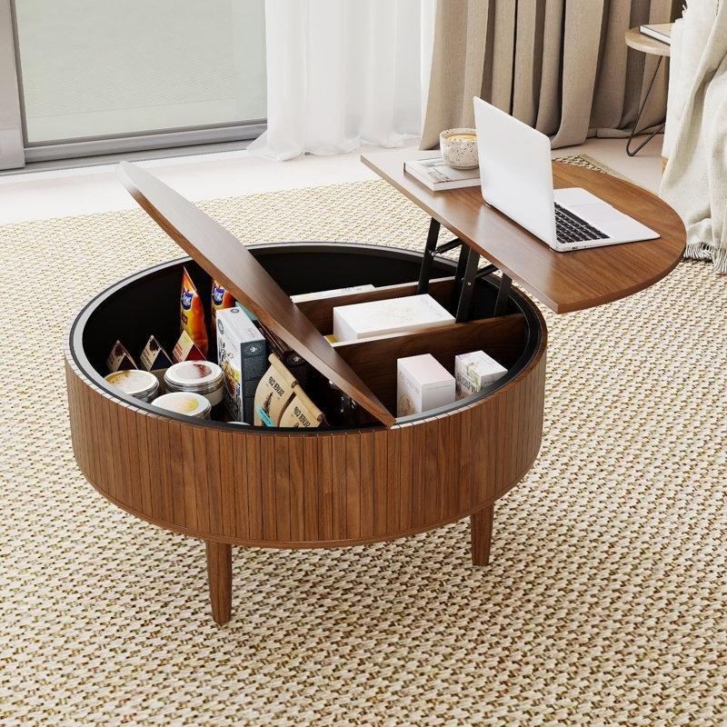 Endüstriyel Ahşap Yuvarlak Pistonlu Akıllı Sehpa 80 cm - 101130