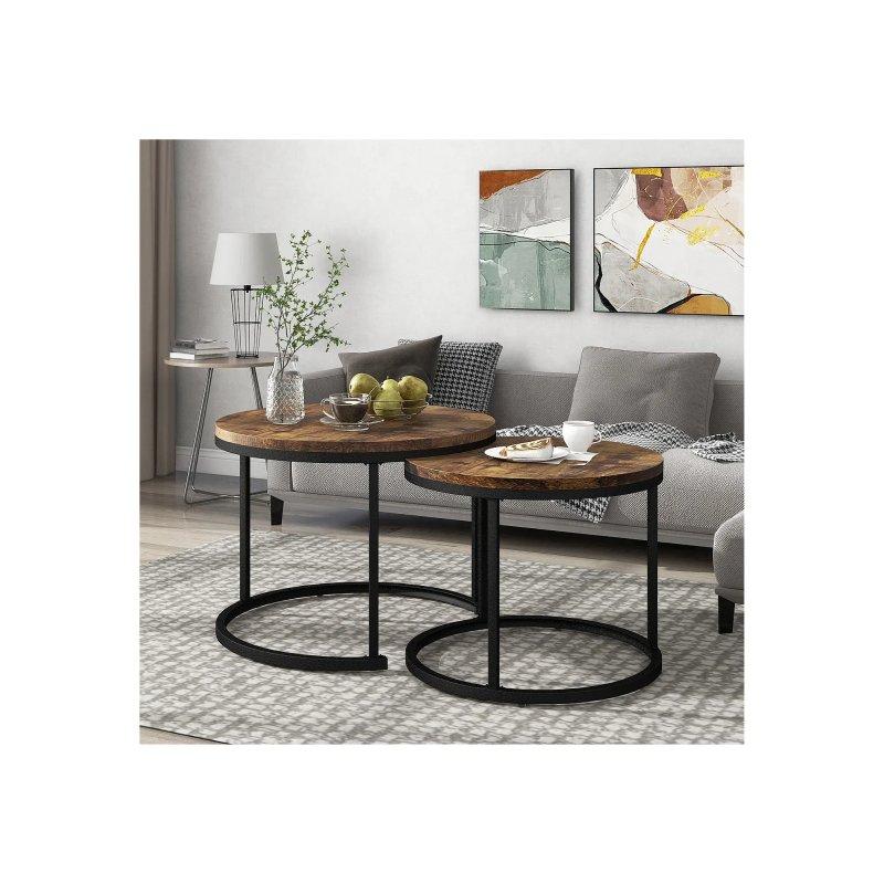 Endüstriyel Ceviz Rengi 2'li Yuvarlak Orta Sehpa 71x71 cm - 102270