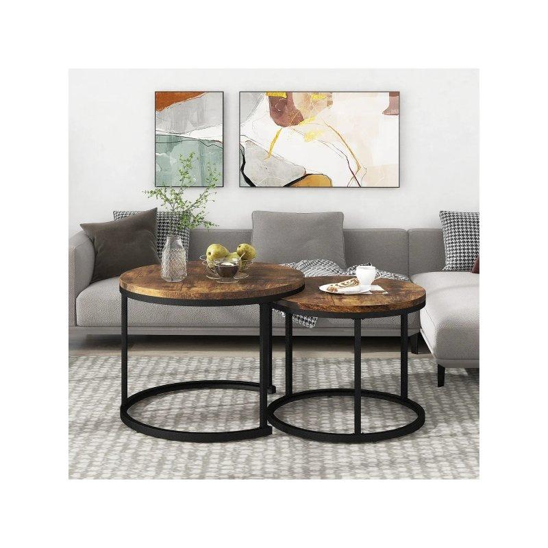 Endüstriyel Ceviz Rengi 2%27li Yuvarlak Orta Sehpa 71x71 cm - 102270